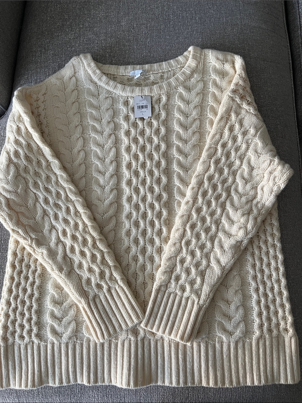 J. Jill Cream Cable Knit Crew Sweater